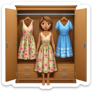 open wardrobe with woman dress hanging inside sticker