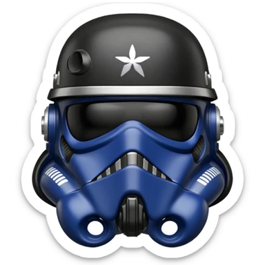 a blueberry wearing a black Star Wars Death Trooper helmet sticker