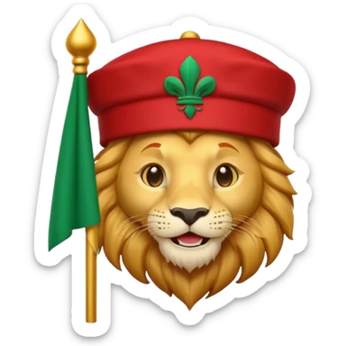 Cute lion emoji face wearing a fez with same flag morocco color sticker