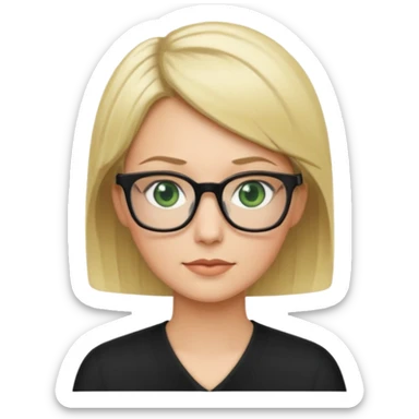 blonde teacher with short hair and green eyes and black glasses sticker
