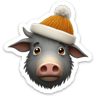 Unemotional boar with stubble in a winter hat sticker
