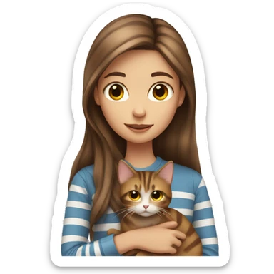 Girl with long brown hair holding a striped cat sticker