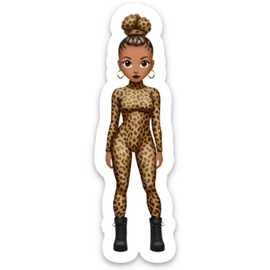Melanie Brown with topknots in her hair wearing a tight leopard print two piece bodysuit and combat boots sticker