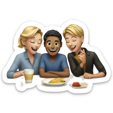 4 people laughng around a table sticker