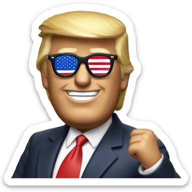 Trump with sunglasses and an American Flag in the back  sticker