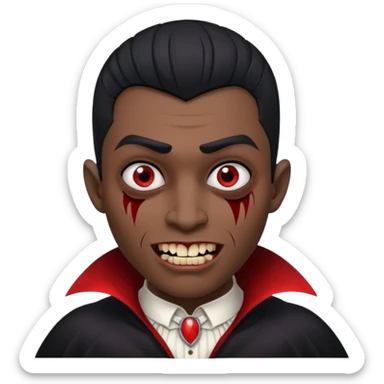 black skinned person with black hair low taper fade with vampire teeth with cuts on their face sticker