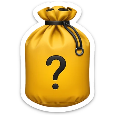 heavy bag printed with overstuffed with yellow question marks sticker