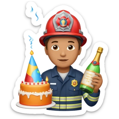 A firefighter extinguishing a party sticker