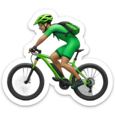 Mountain biker con bicicleta de color verde, y ropa de color negra, corriendo a mucha velocidad. Sin mochila sticker