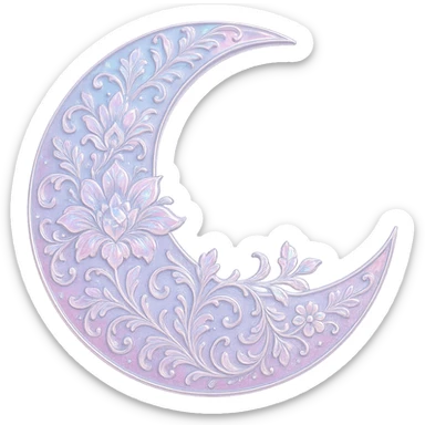 glossy Pastel iridescent floral shiny crystal crescent damask moon, remove background sticker