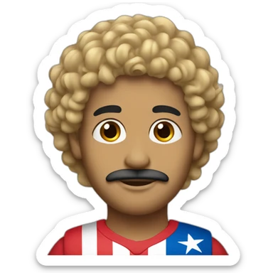 Puerto Rican with curly hair and blonde tips with a small mustache sticker