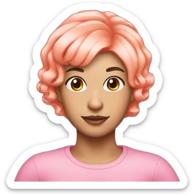 Pink wig thick peach sticker
