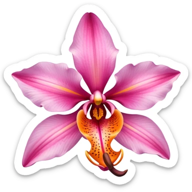 single pink and orange orchid and oriental lily flower sticker