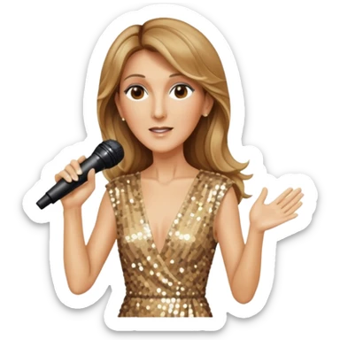 celin dion is singing, 2 hands holding mirco and twinkle dresss sticker