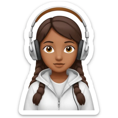 Muchacha morena con audífonos y ropa blanca iPhone sticker