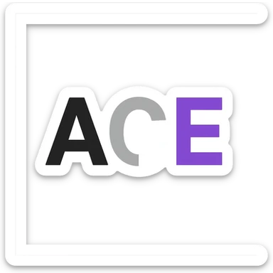 the word ACE in black, gray, white, and purple letters sticker