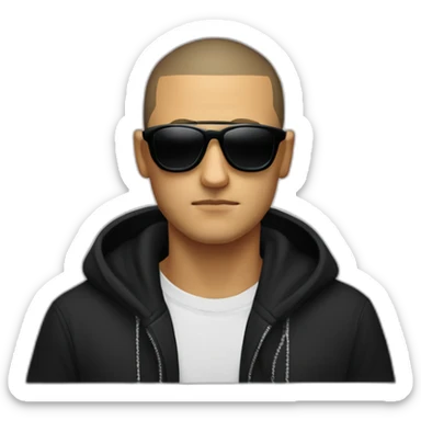 Serious face of DJ Snake with black sunglasses front view wearing a BLACK hoodie sticker