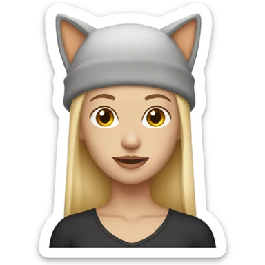 Blonde Girl with cat ear hat on sticker