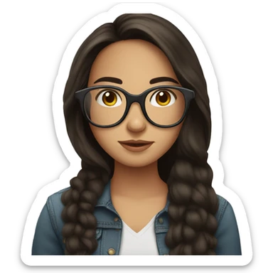  cute girl with long dark brown hair and clear rim glasses sticker