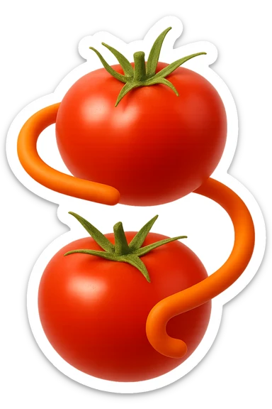 emoji stile iphone di pomodori che fluttuano in aria con colon attorcigliato intorno, iperrealistico 4k, isolato su sfondo bianco sticker