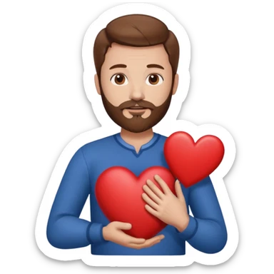 Man with brown hair & beard holding heart in his Arm  sticker