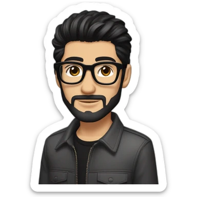 zayn malik with a perfectly groomed black beard and sleek black hair, confidently sporting a stylish pair of spectacles sticker