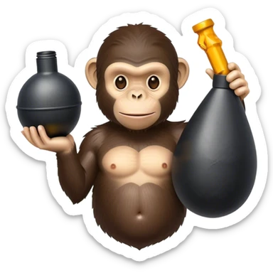 Chimp holding a fake bomb sticker