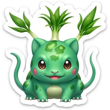 Bulbasaur with a green spring onion-bulb on back sticker