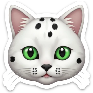um gato branco com manchas pretas  olho preto e verde só manchas pretas sticker