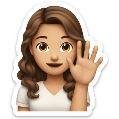 Girl with brown hair and brown eyes and she is doing heart with her hand sticker