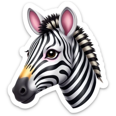 Cinematic Comical Zebra Portrait Emoji, Head tilted dramatically with an exaggeratedly amused expression, featuring a striking, glossy striped fur with bold contrasts, a refined, equine head with a long snout and alert ears, and wide, expressive eyes filled with playful disbelief, Simplified yet hilariously expressive features, highly detailed, glowing with a slightly sassy glow, high shine, dramatic yet playful, stylized with an air of cheeky savannah mischief, bright and endearing, soft glowing outline, capturing the essence of a spirited and over-the-top zebra that feels like it could prance its way into internet fame instantly! sticker