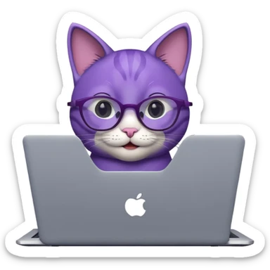 smart purple cat smiling in glasses with laptop sticker