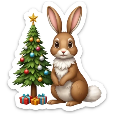 hare with a Christmas tree sticker