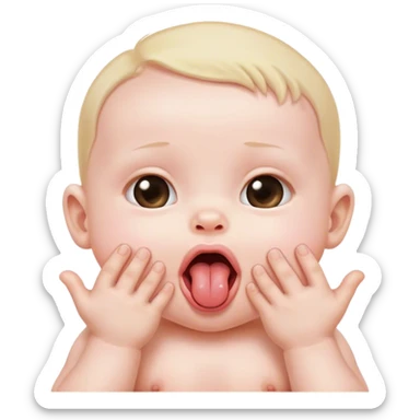 baby with tiny hands coming from the inside of its mouth. The hands are It’s tounge sticker