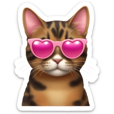 Cute fat tortishell cat wearing pink heart shaped sunglasses sticker