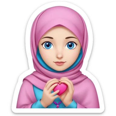 Turkish beautiful finish Konya girl blue eyes with pink lila magnolia hijab and hold heart in her hand  sticker