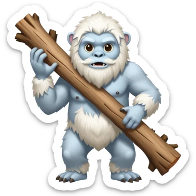 yeti, carrying a big wood sticker