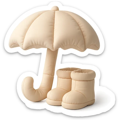 umbrella with matching rain boots, plush and rounded, cute, cushion style sticker