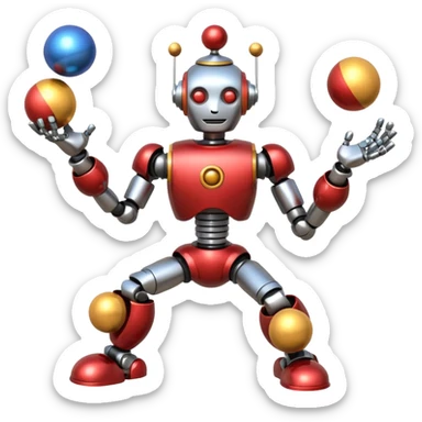a Circus juggler robot juggling two metal ball sticker