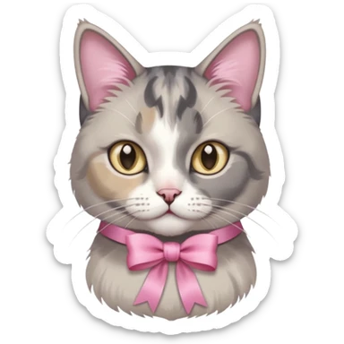 Dilute grey calico cat with pink ribbon sticker