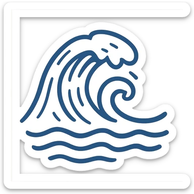 Notion style hand drawn doodle of a stylized ocean wave in blue sticker