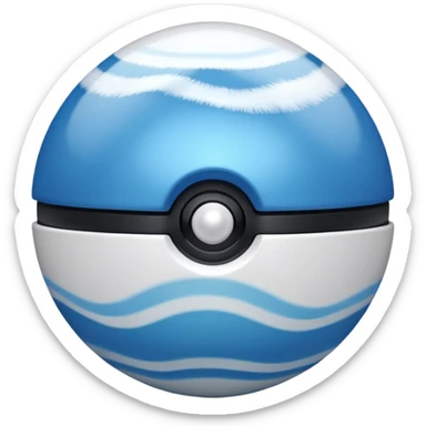 blue pokeball emoji, top half is a more saturated blue, bottom half is white, black stripe, with a white sheen, with a pearlescent finish, with a smoke effect sticker