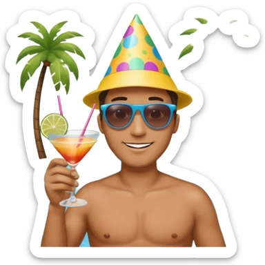 Male pool party with cocktails head sticker