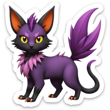 Black edgy cute Noivern-Noibat-Purloin-Torracat-Lykoi-Caracal-cat-Fakemon-fusion-hybrid-creature sticker