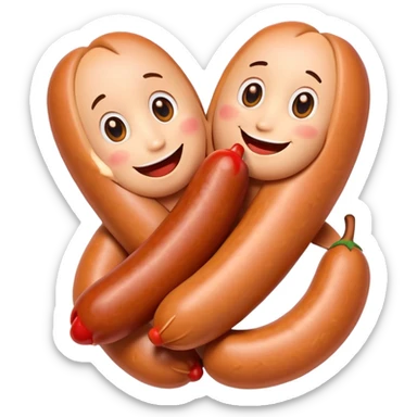 two sausages  with cute face hugging each other sticker