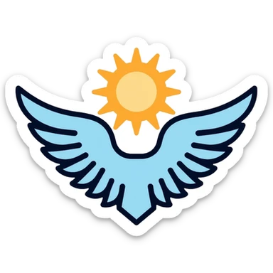 saint emblem with light blue wings and shining golden halo, divine, holy sticker