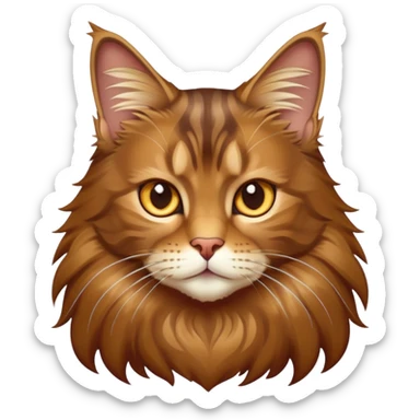 cinematic-brown-maine-coon-cat-portrait-emoji,-elegant-and-alert,-sleek-brown-and-gold-tones-with-hints-of-deep-auburn,-simplified-yet-sharp-features,-highly-detailed,-glowing-with-a-warm,-confident-glow,-high-shine sticker