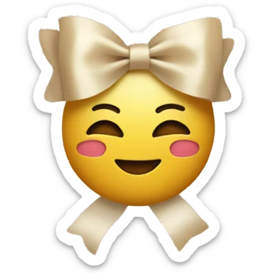 Happy emoji with beige glitter bow sticker