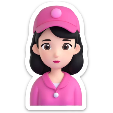 Redraw the character in 3D Disney style with the same pink hat, black hair, and gentle expression. Maintain a transparent background. sticker