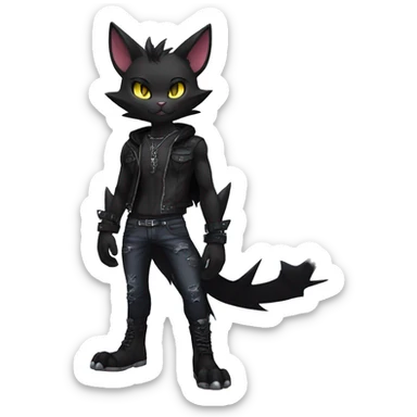 Black Anthro Cool Punk Bat-Cat-Fakemon-fursona Full Body sticker